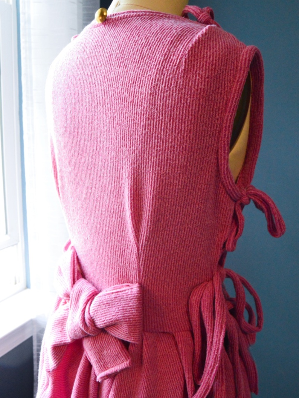 One of One Handmade, Dusty Pink Asymmetrical Soft Knit Mini Dress, with Bows - Picture 8 of 17